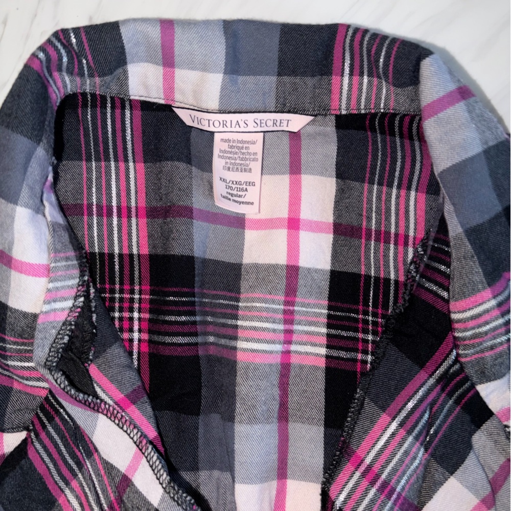 Victoria's secret pajamas 2 Pc pink black plaid button top bottom set pant xxl - Picture 5 of 5